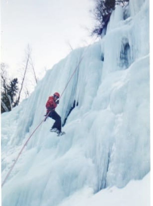 Ice climbing at the Mammuttiputous icefall in Korouoma in the 1990s
