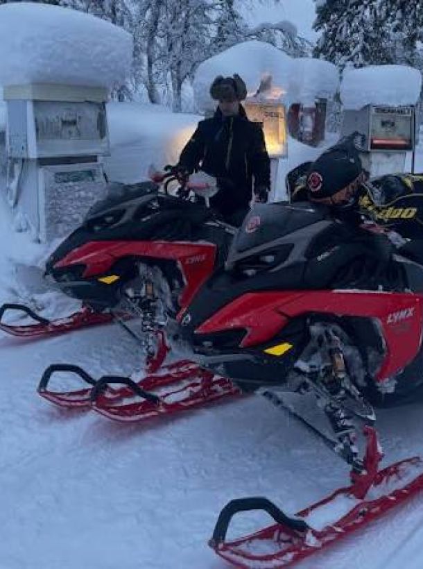 Aleksi Refuelling Snowmobiles in Pokka, Lapland, in 2024